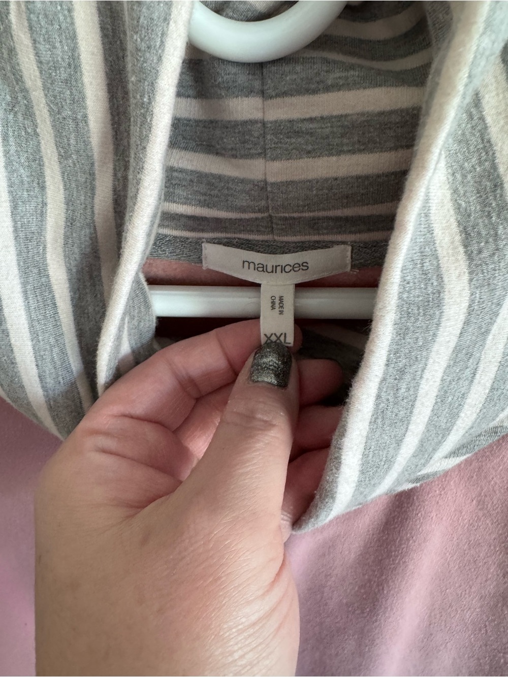 Maurices Pink & Gray Striped Cowl Neck Pullover Hoodie - Picture 2 of 2